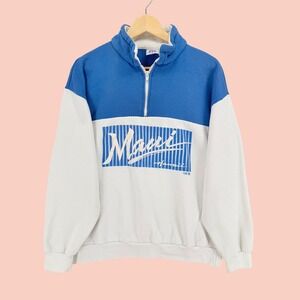 Vintage 1990 Maui Hawaii Quarter Zip Sweatshirt Model T Colorblock Blue White L